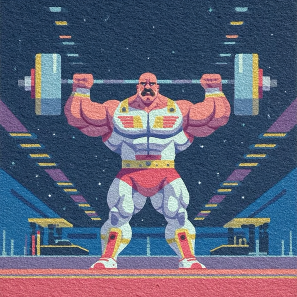flat retro poster, overhead press