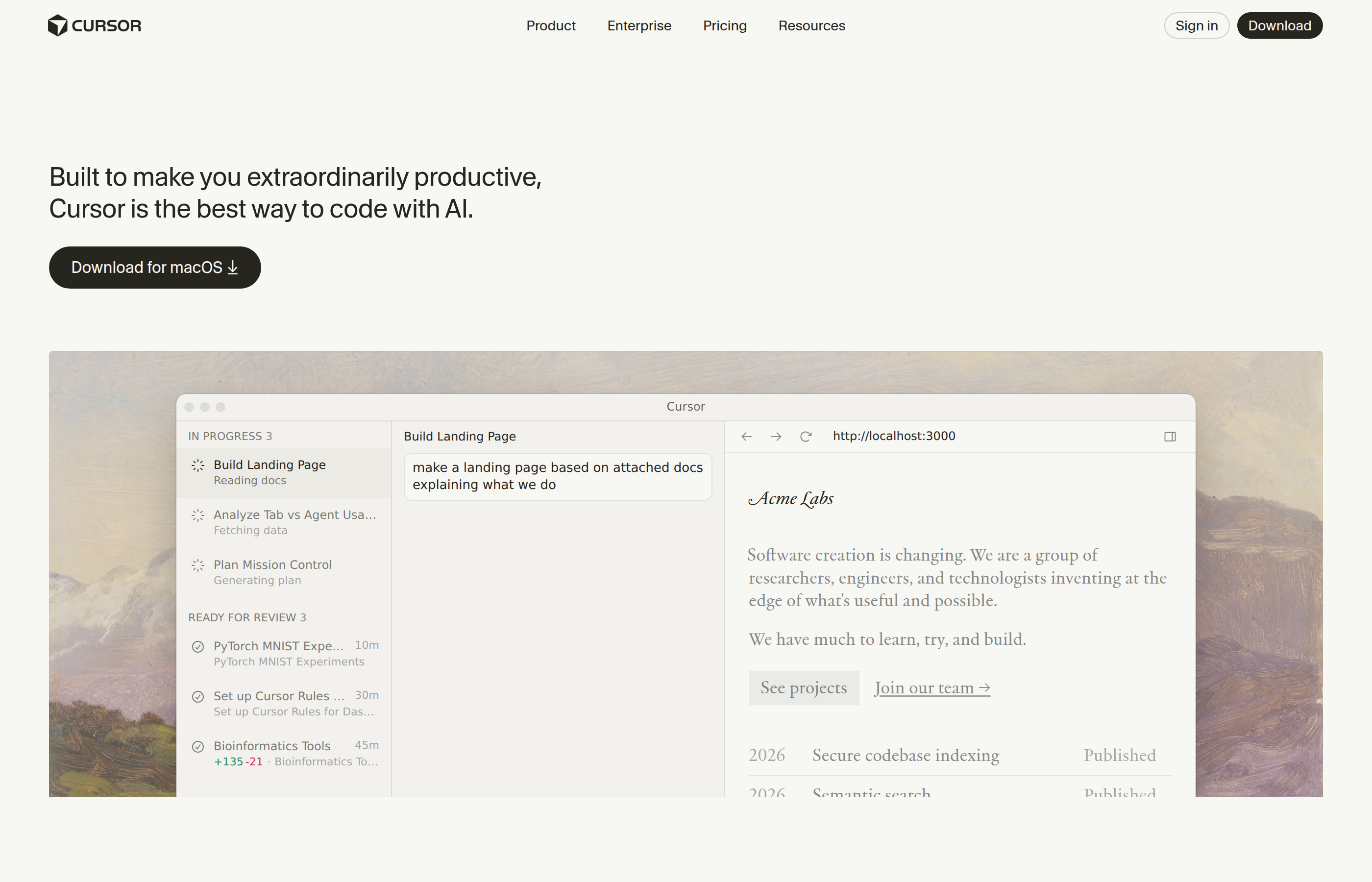 Cursor AI 메인 페이지