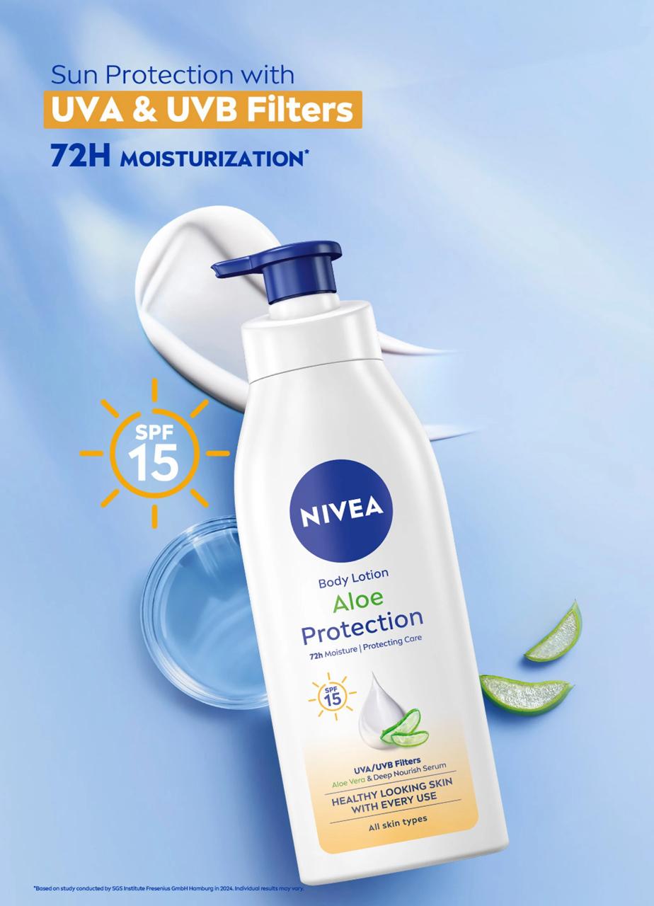 NIVEA Aloe Protection, Hydrating Moisturizer Body Lotion, Natural Aloe Vera & SPF 15 (400 ml)