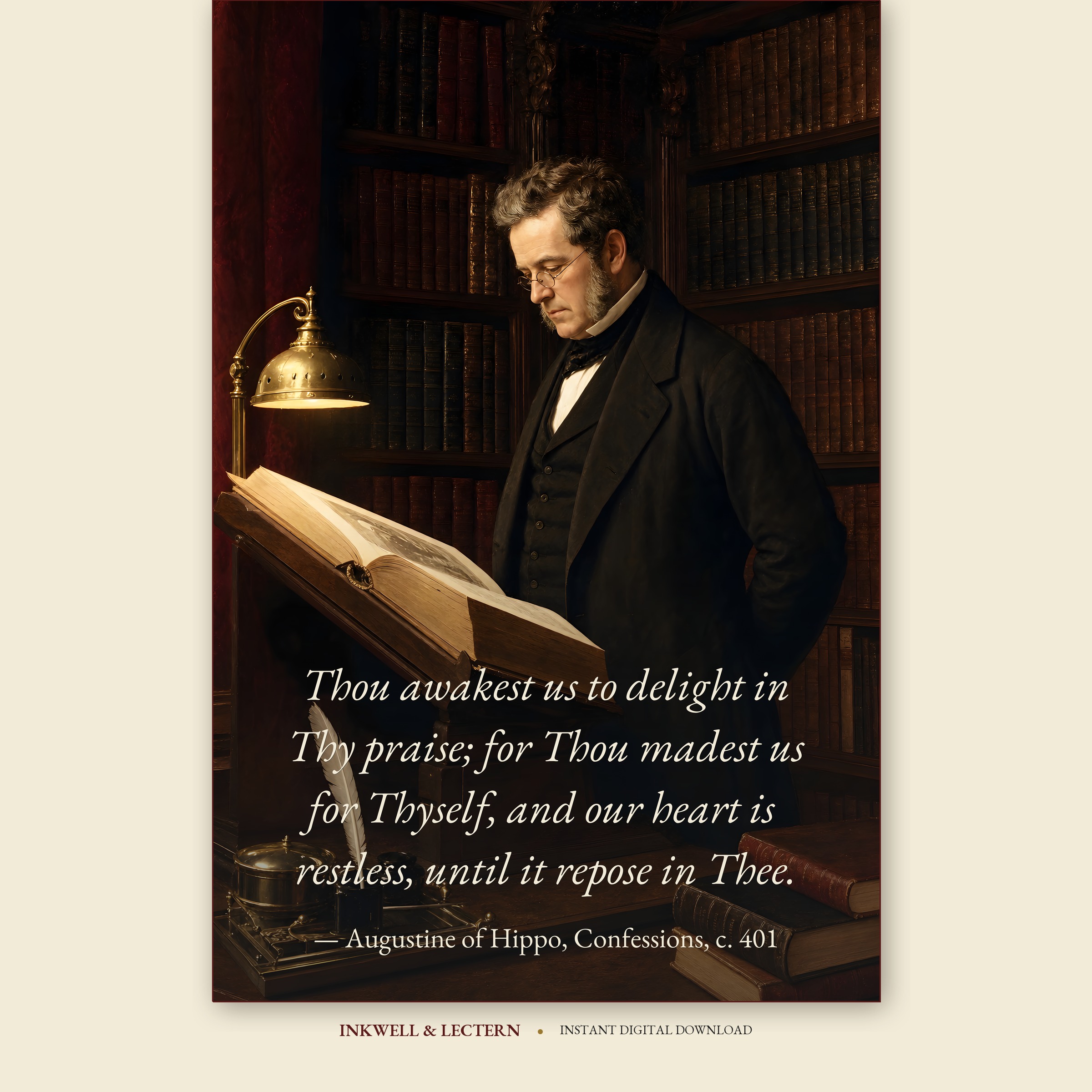 Augustine on the Restless Heart — Christian literary quote print