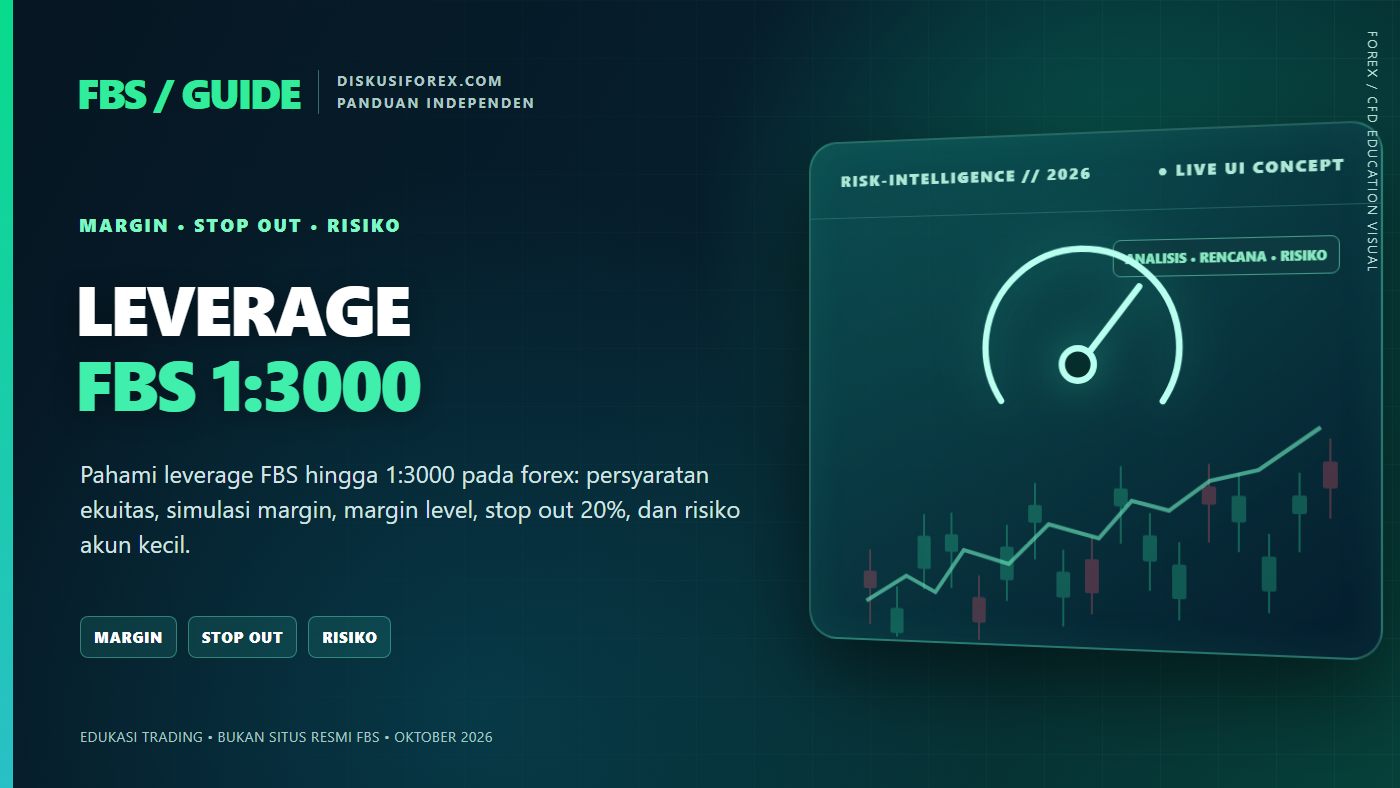 Ilustrasi edukasi leverage 1 banding 3000 FBS margin level dan stop out di layar trading