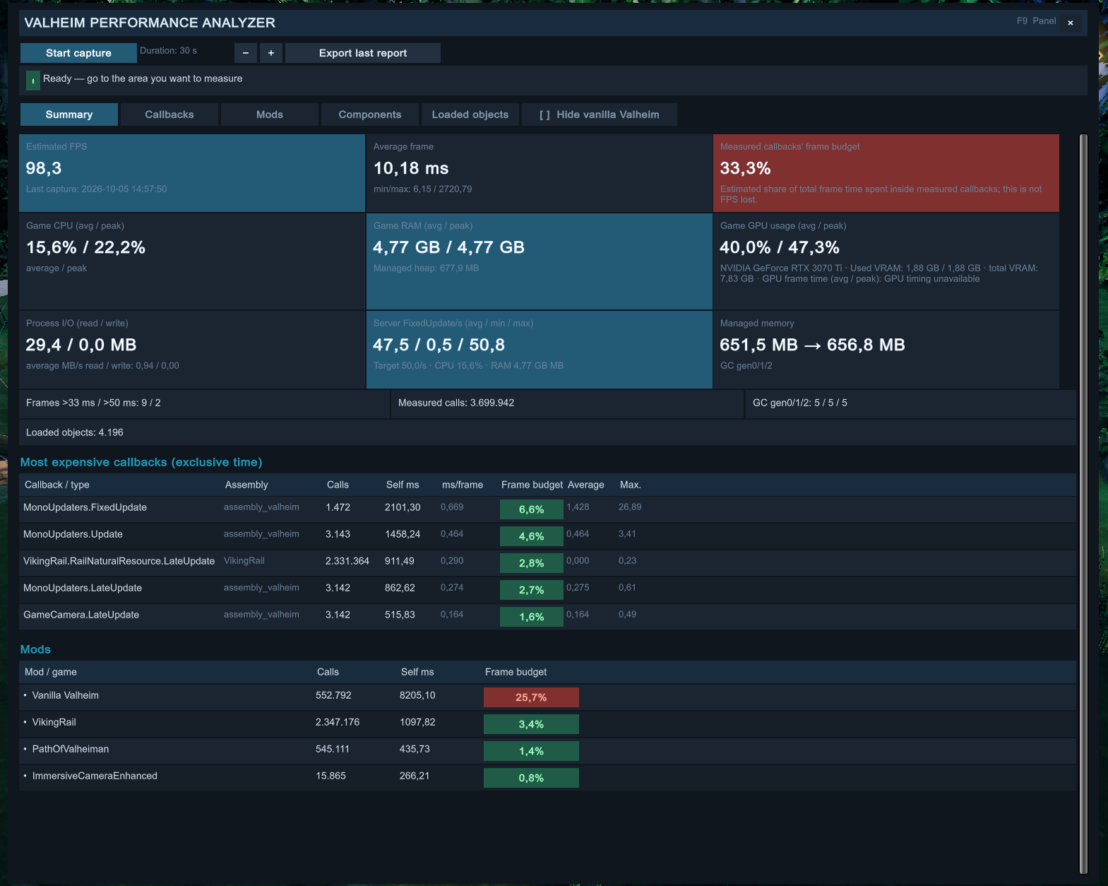 Valheim Performance Analyzer summary
