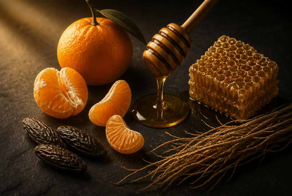 Notas de Dark Honey: mandarina, miel, haba tonka, vetiver