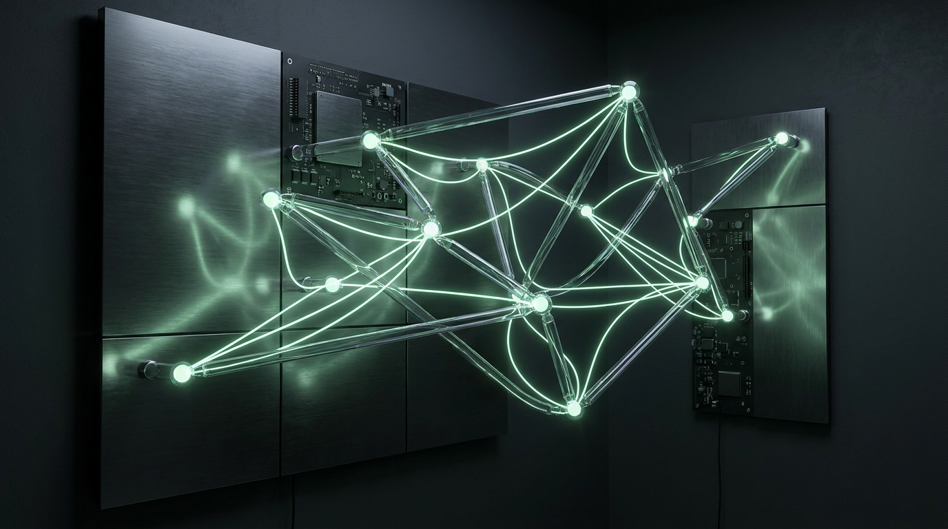 Abstract network of glowing lines representing intelligent AI automation and data connectivity in social media.