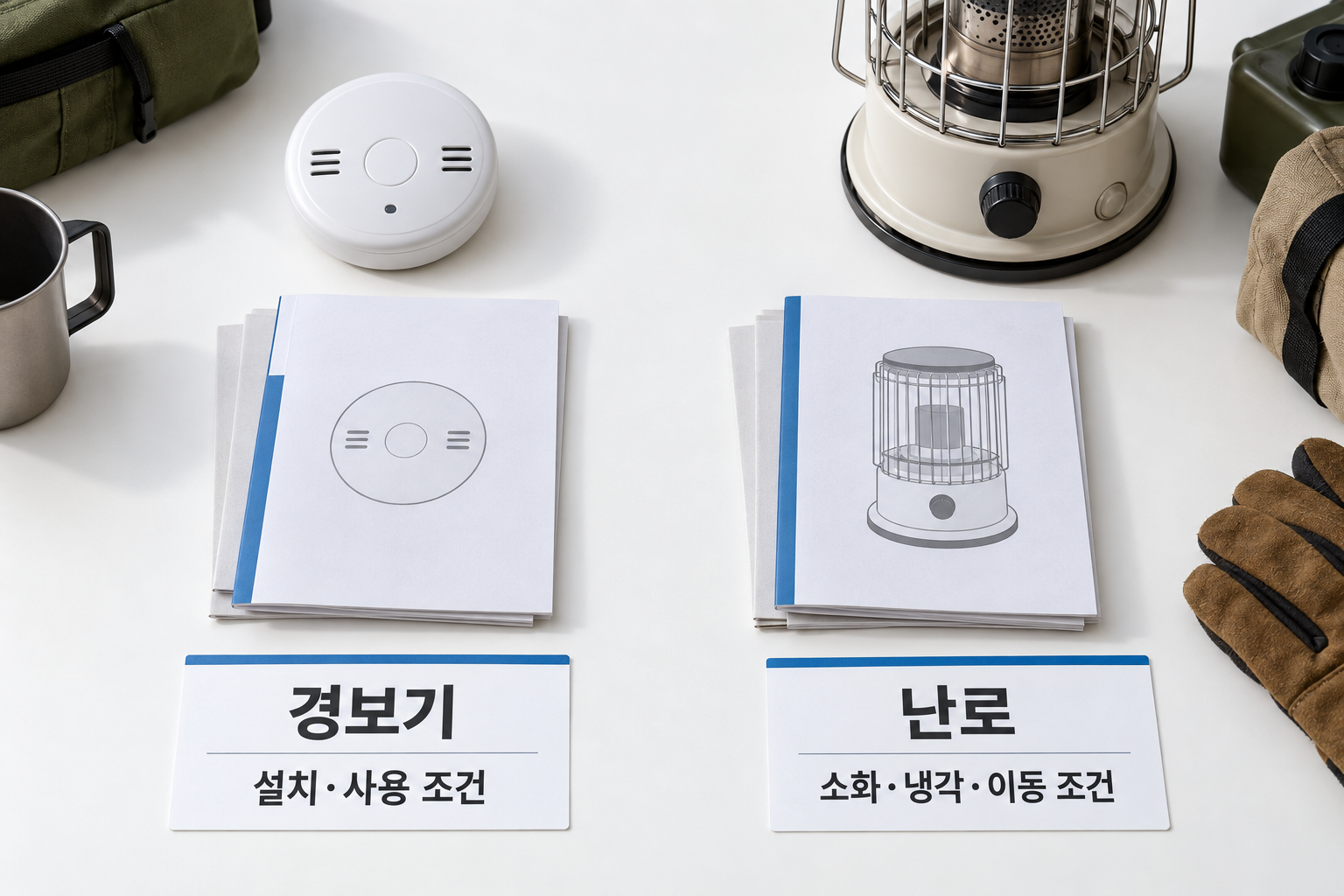 경보기 설치 조건과 난로 냉각·이동 조건을 각각의 설명서에서 확인하는 구성