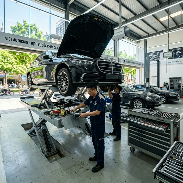 Hình ảnh một gara ô tô chuyên nghiệp, sạch sẽ và hiện đại tại Hà Nội