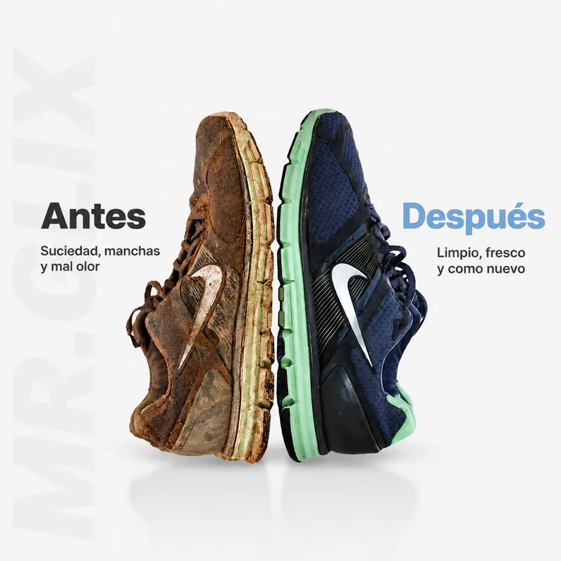 Antes y después - zapatilla sucia vs limpia con MR.GLIX