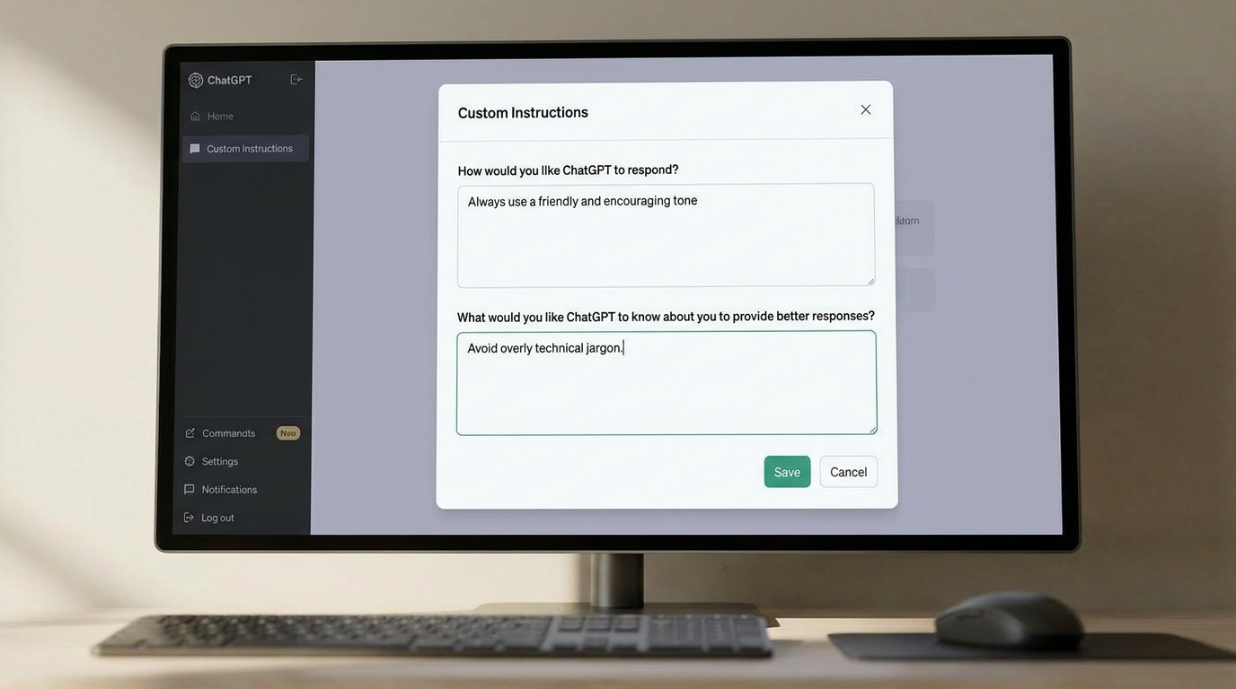 ChatGPT custom instructions interface for tailoring AI responses to user preferences.