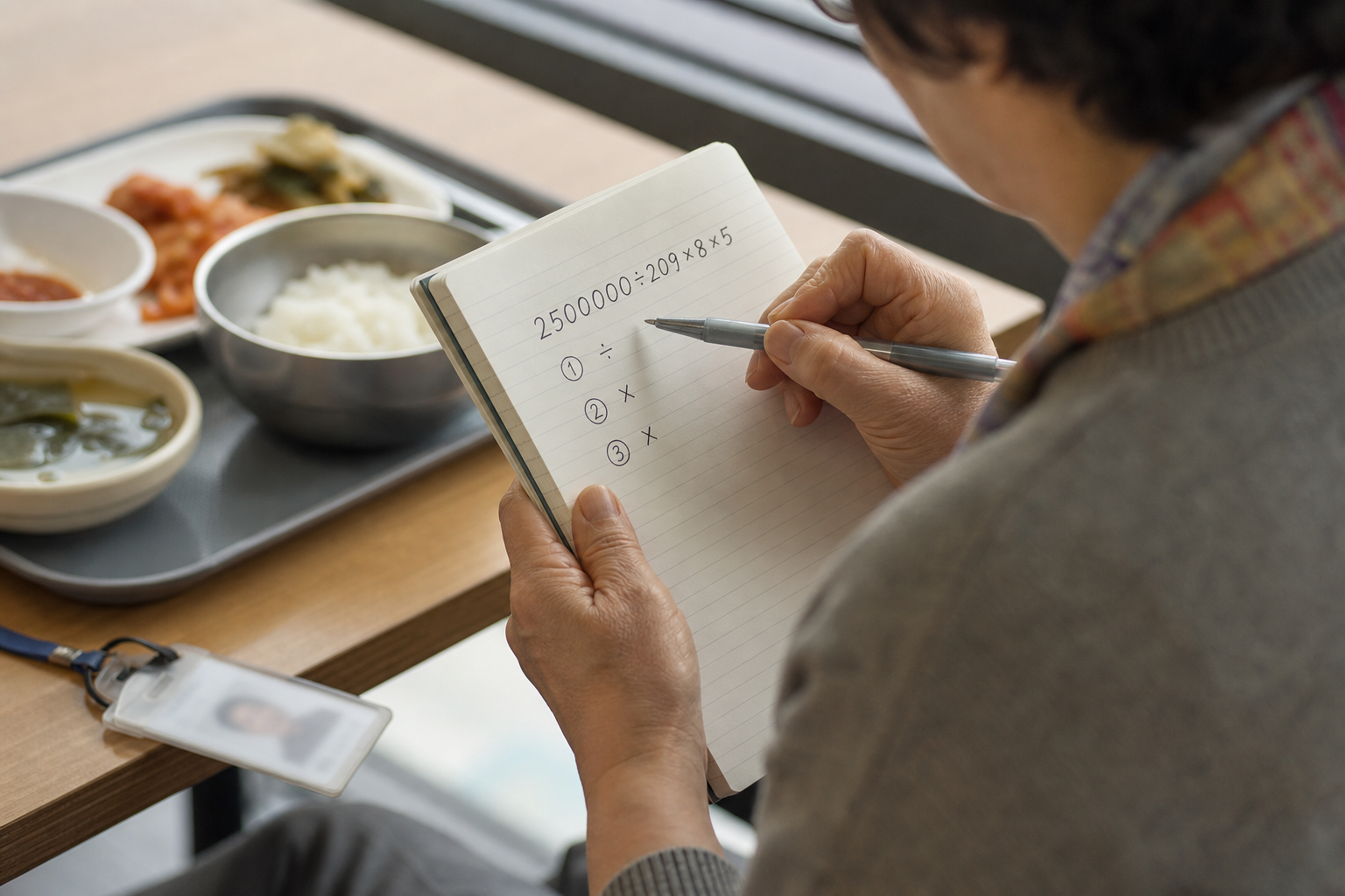 월 통상임금 250만원과 미사용 연차 5일의 수당 계산 과정을 확인하는 장면