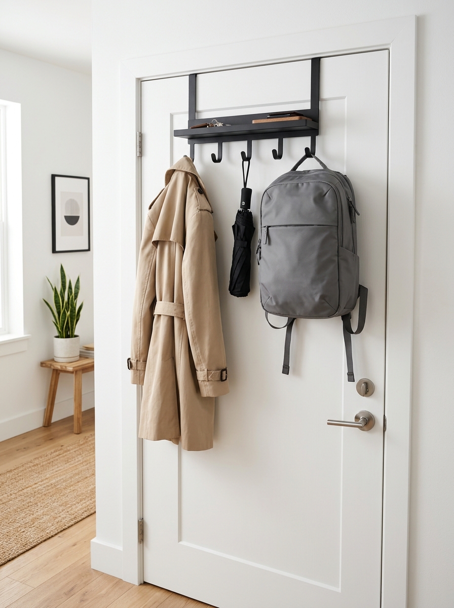 Heavy duty over the door coat valet rack for small apartments