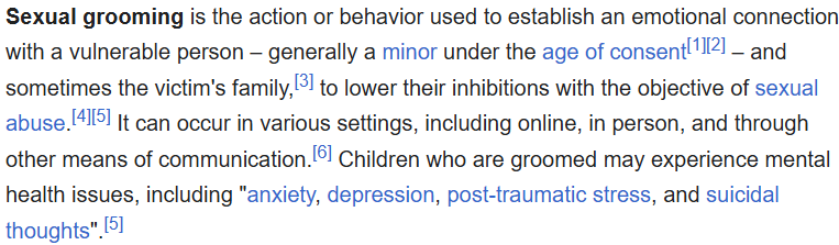 Wikipedia's definition of sexual grooming Wikipedia's definition of sexual grooming