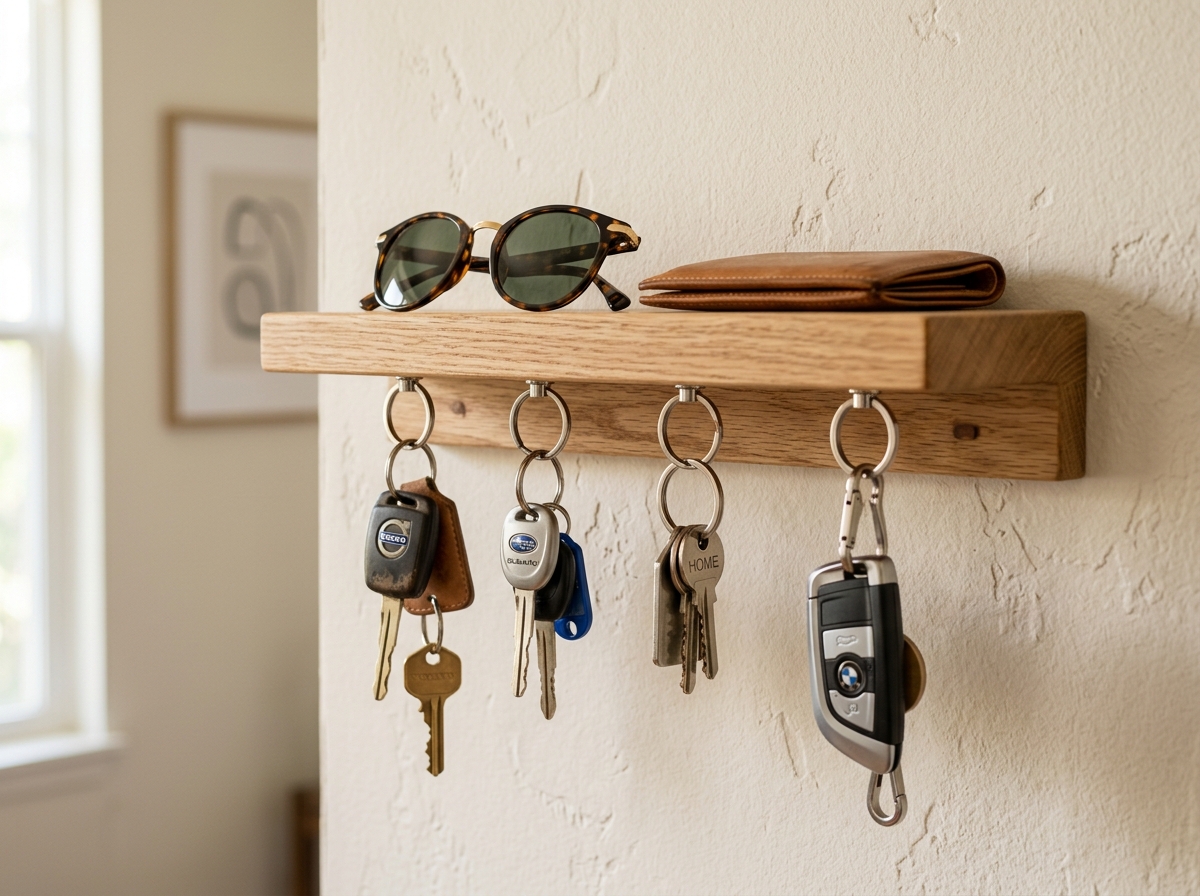 Floating magnetic key holder and mail entryway organizer