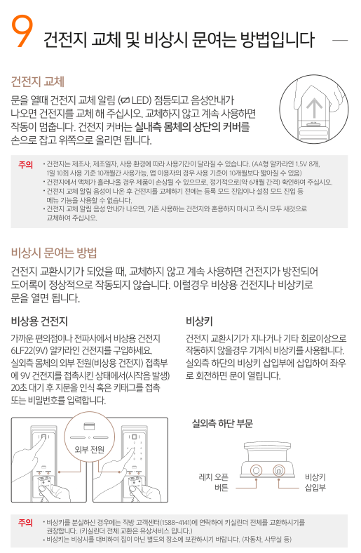 SHP-DR900SG 설명서의 6LF22 9V 알카라인 건전지와 20초 대기 후 인증 안내