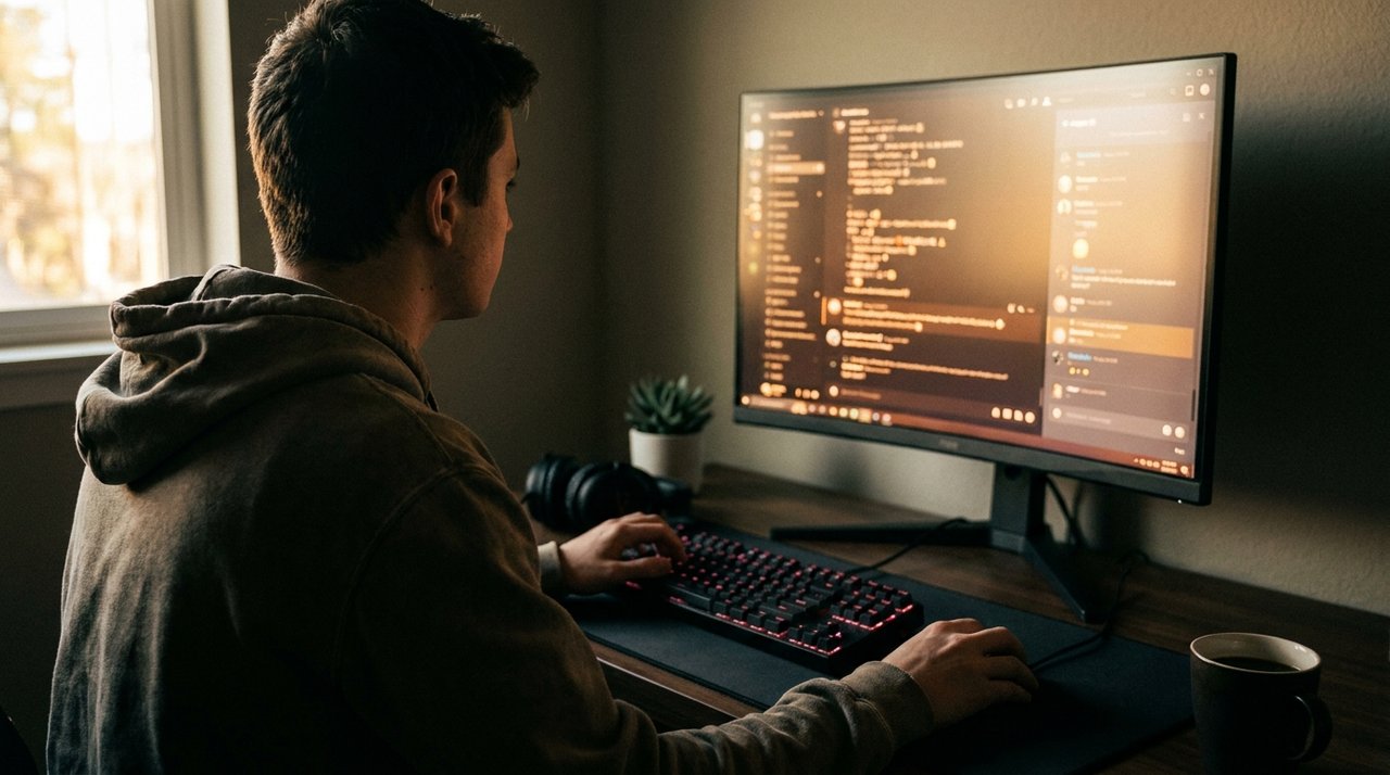 Indie developer's workspace with AI chat sidebar showing autonomous coding agent