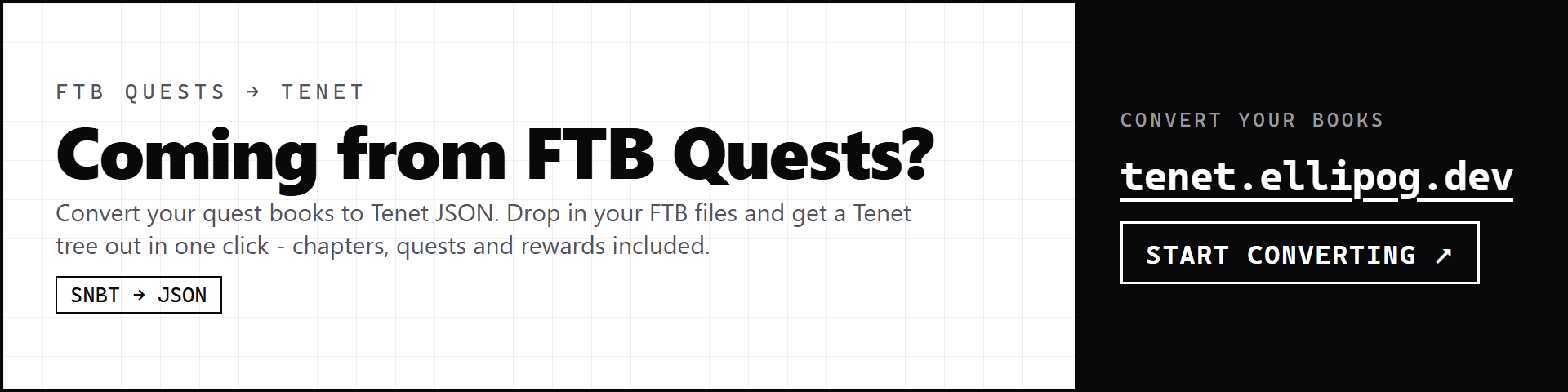 Coming from FTB Quests? Convert your quest books to Tenet JSON at tenet.ellipog.dev
