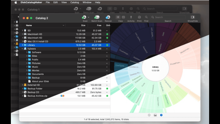 DiskCatalogMaker Mac — Finder-like catalog view listing disks, folders and files