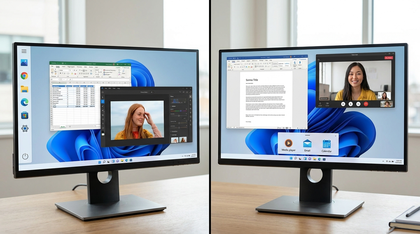 Windows 11 taskbar customization showing vertical and horizontal options, enhancing personalization.