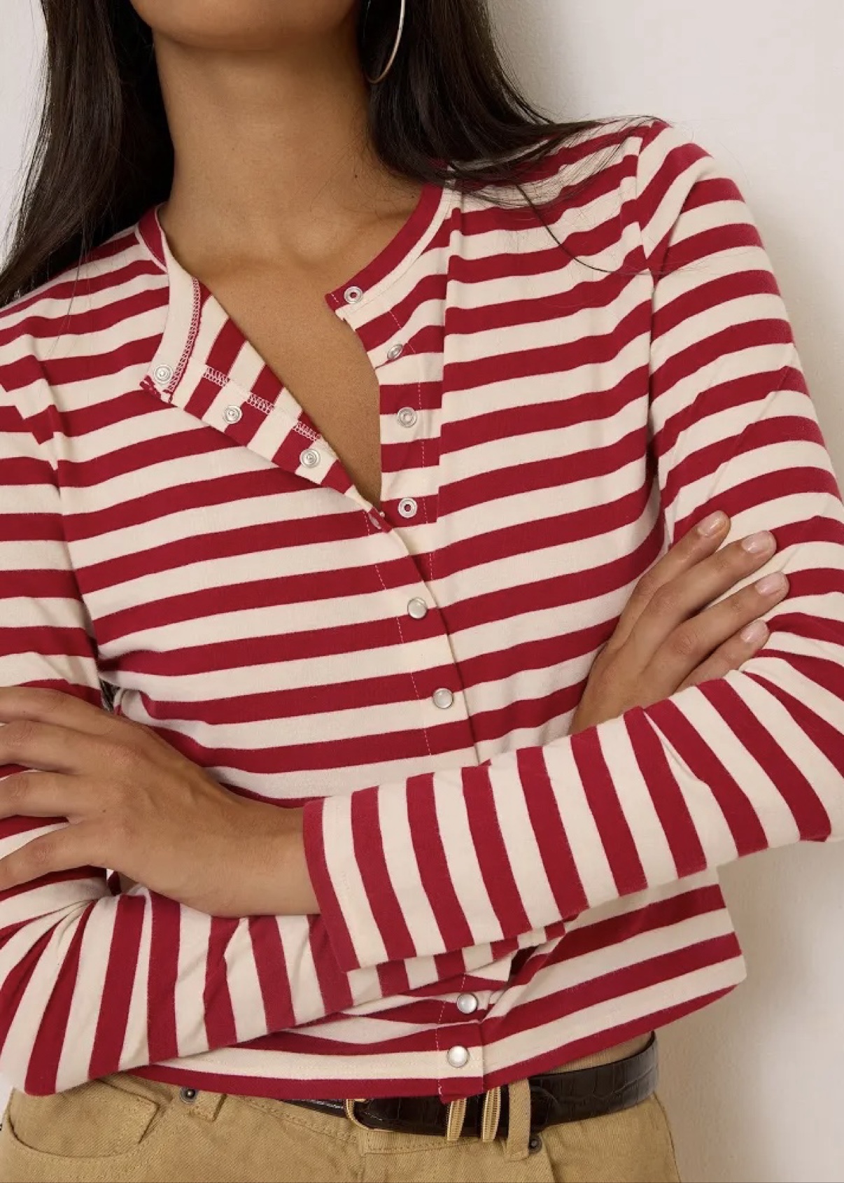 Rouje BELLA cardigan in red and white stripes with snap buttons
