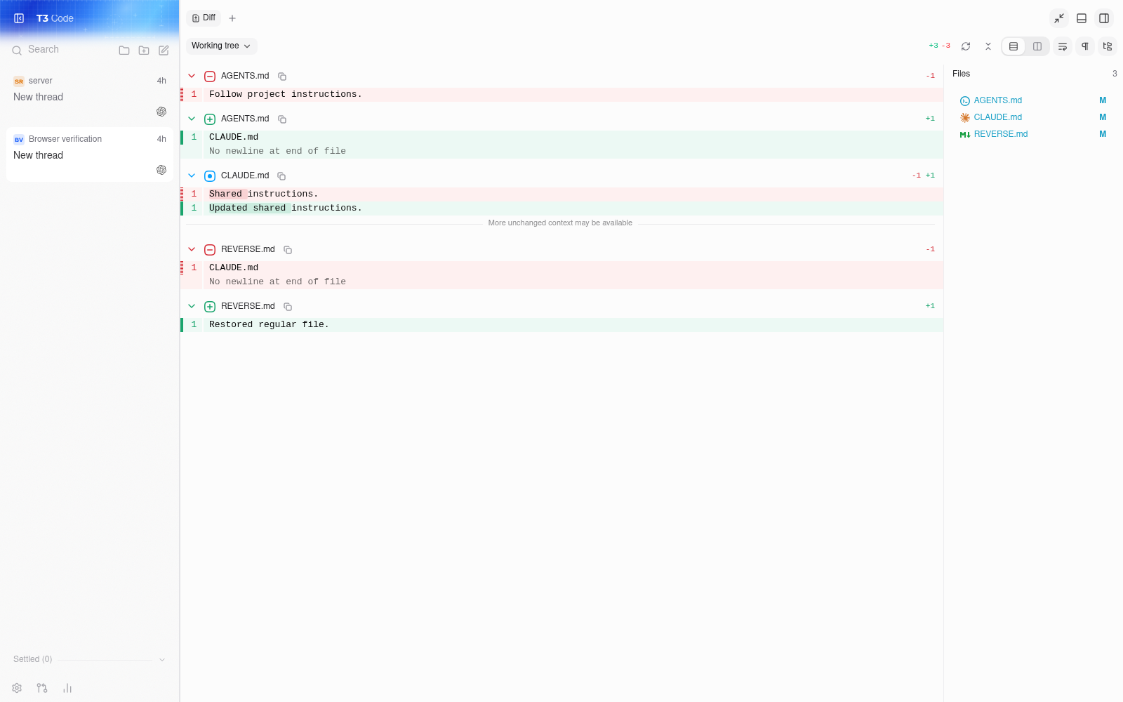 Both type changes render correctly, with one tree entry per path