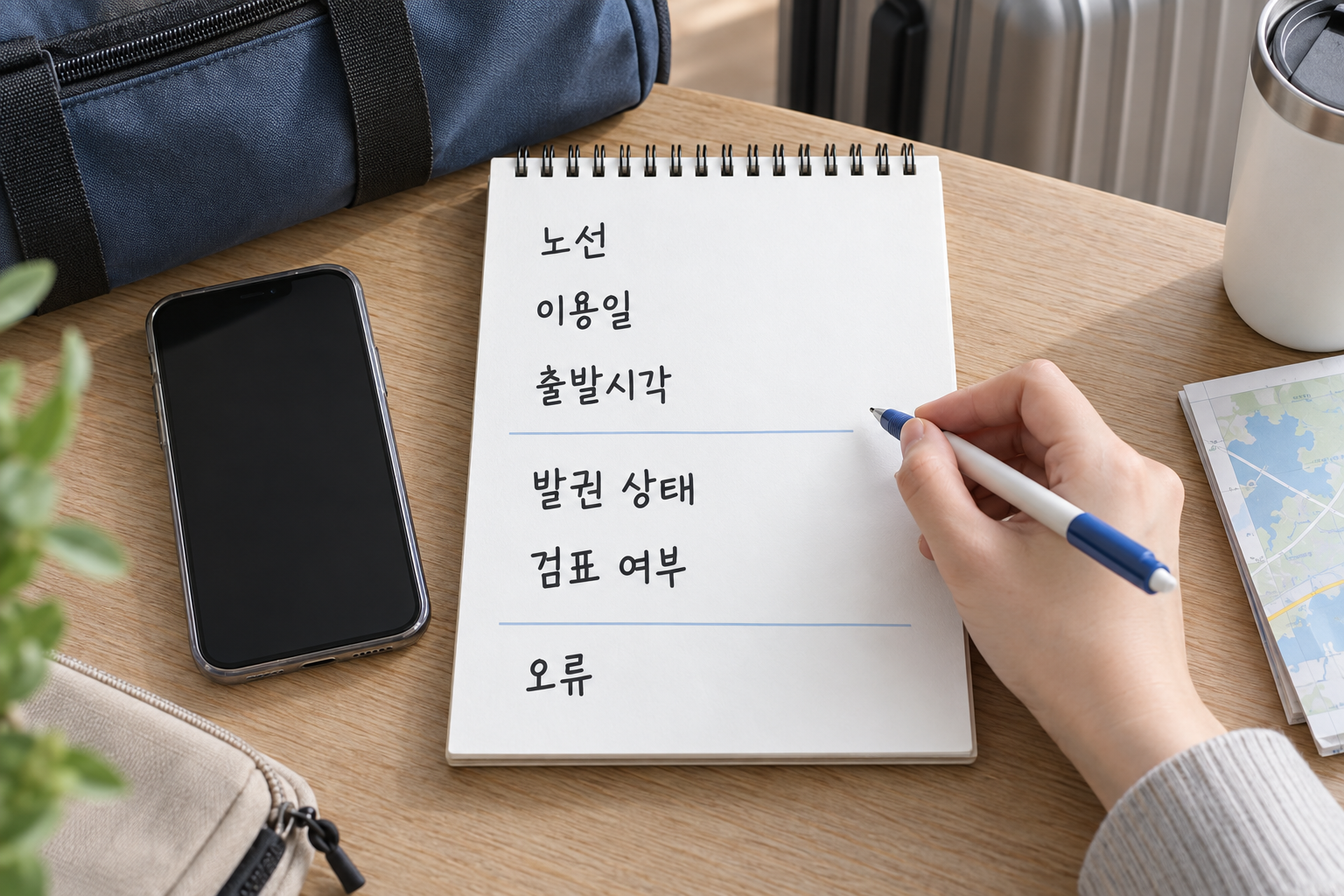 모바일 승차권 조회 문제를 문의할 때 필요한 노선과 현재 상태를 정리하는 설명 장면
