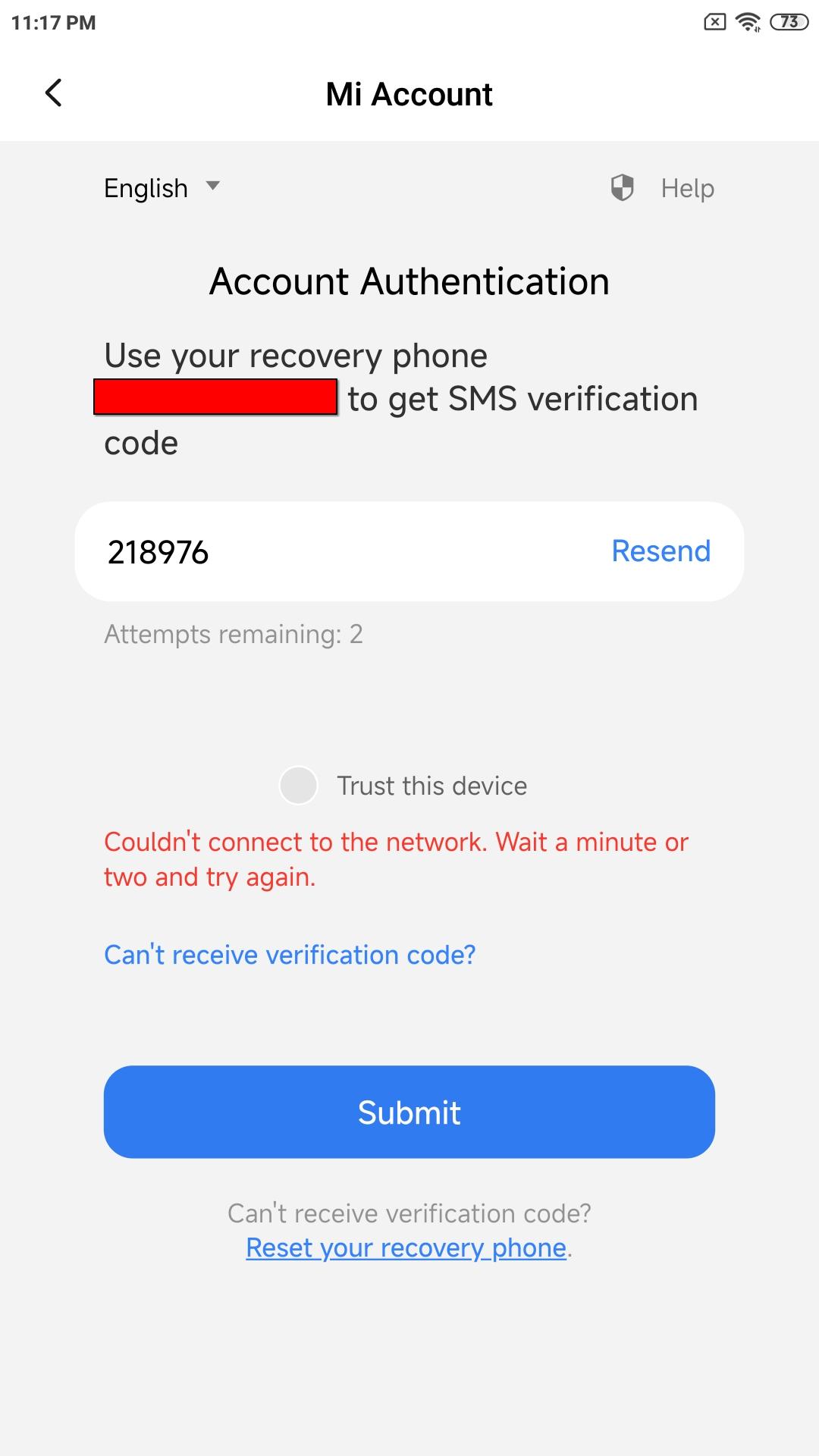 Phone number confirmation error on phone