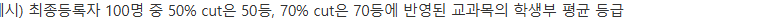 어디가 가톨릭관동대학교 자료의 최종등록자 정의와 70% 컷 개념 예시