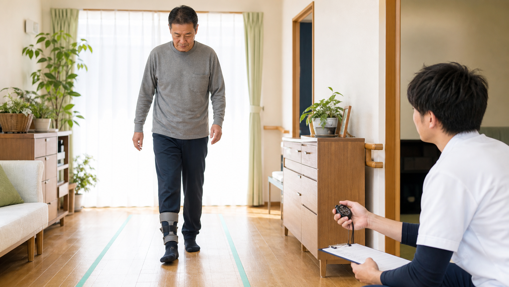 脳卒中後の10m歩行評価場面
