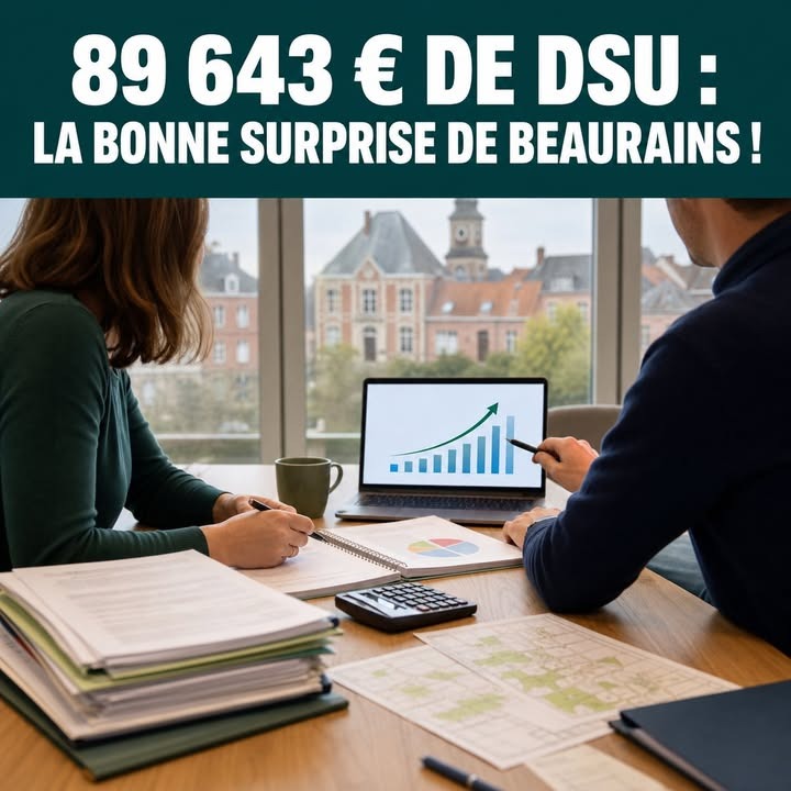 Deux personnes analysent des graphiques de croissance sur un ordinateur portable, entourées de documents et d'une calculatrice, devant une fenêtre.