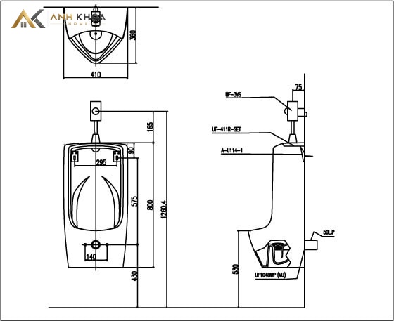 Ban ve ky thuat bon tieu nam Inax U-411V