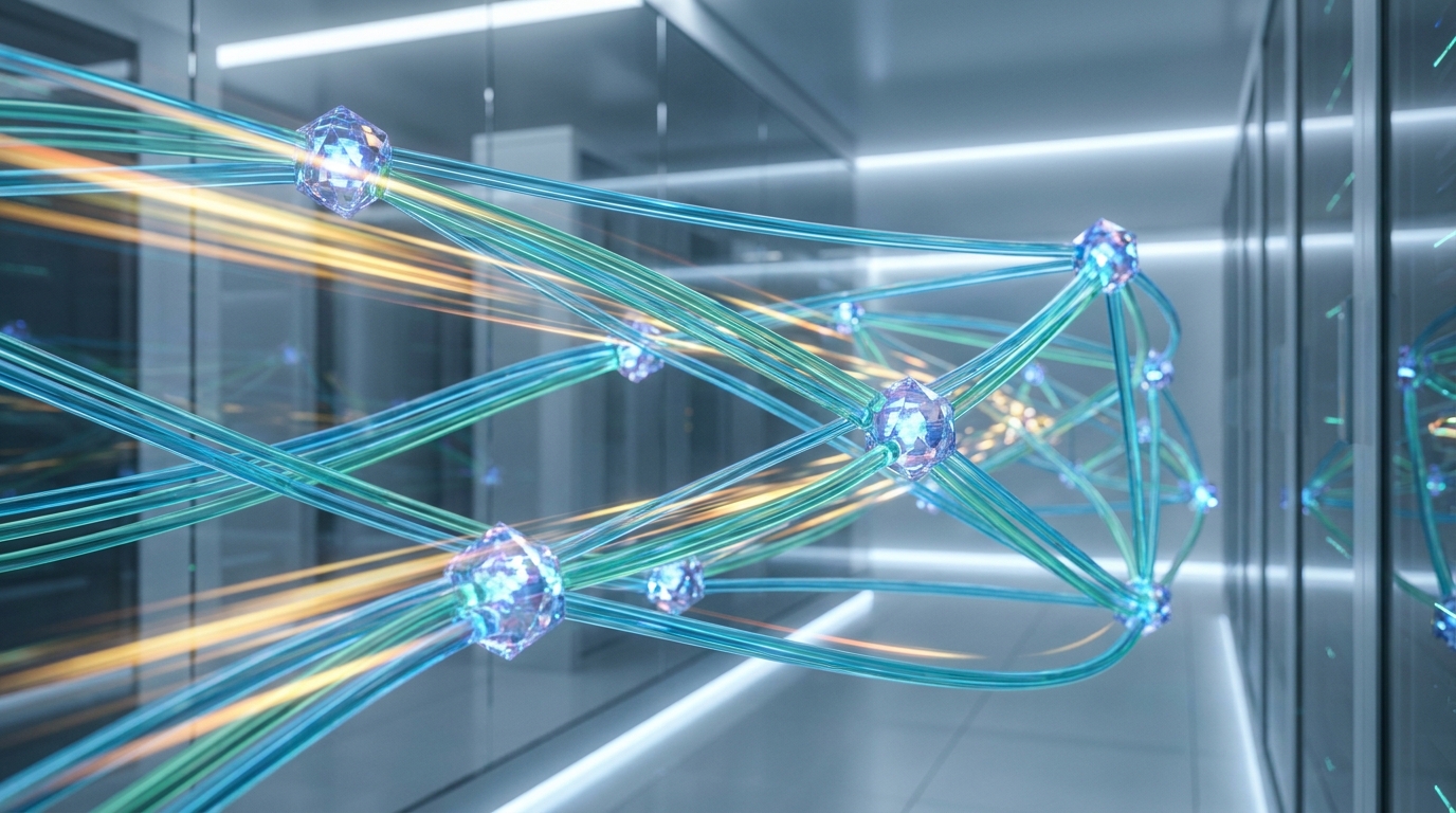 Efficient data flow representing Gemini 3.6 Flash's cost and performance improvements for AI agents.