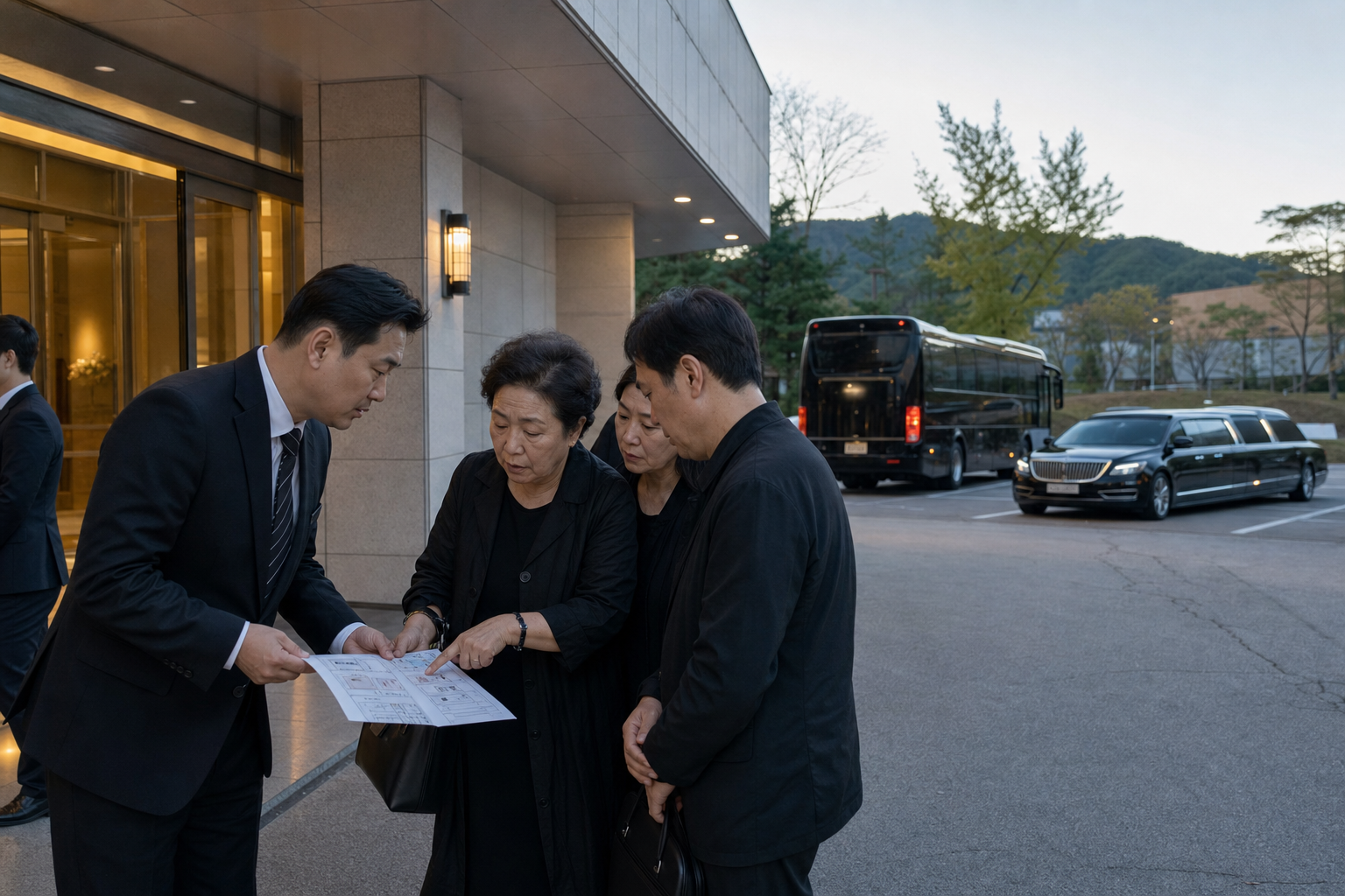 장례 도우미 지원시간과 장의차량 운행거리를 함께 확인하는 장면