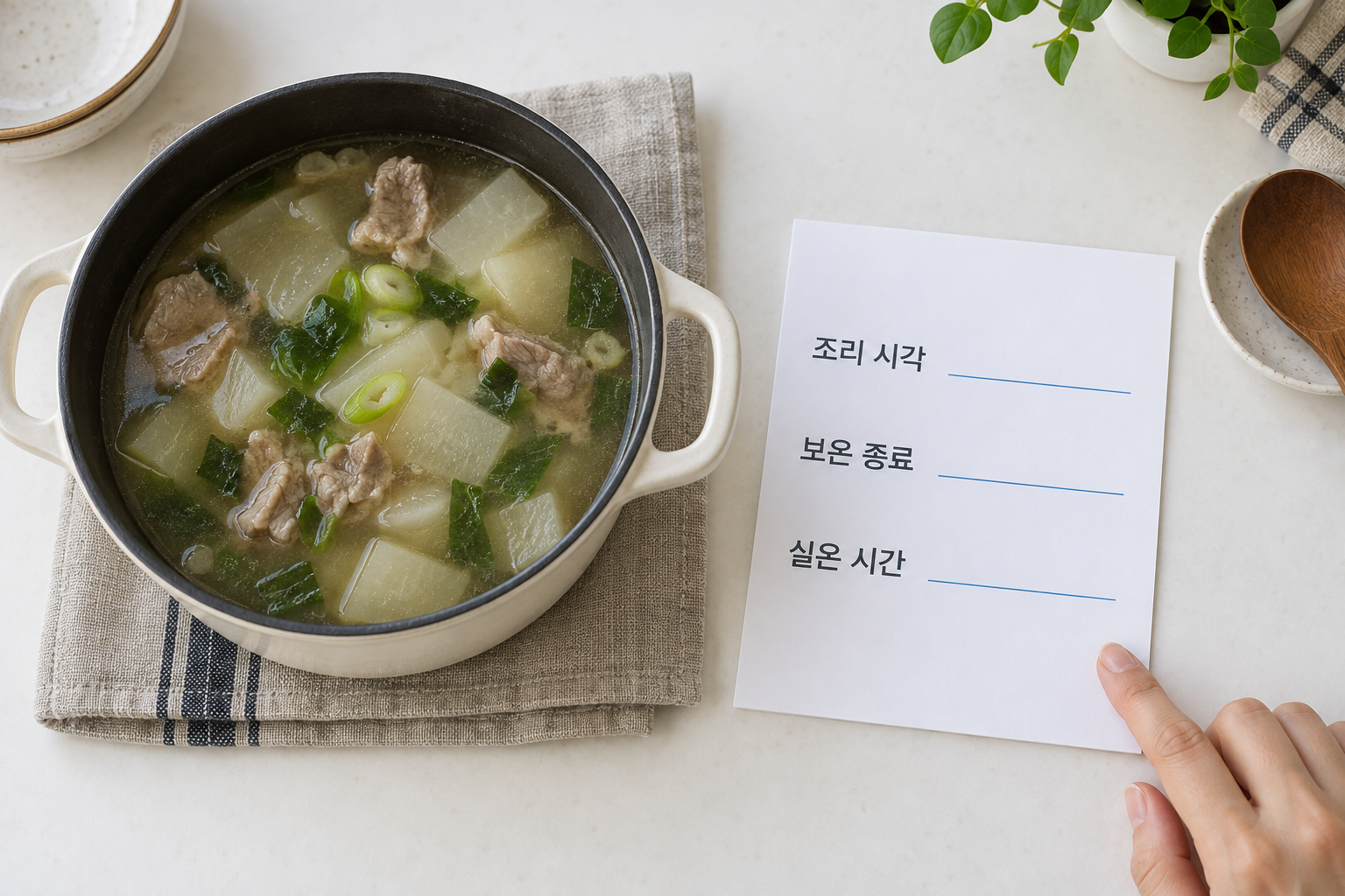 국의 조리·보온·실온 노출 이력이 불명확할 때 보관 판단을 멈추는 설명용 장면