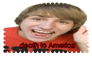 deviantart style stamp showing fred figglehorn with text saying death to america