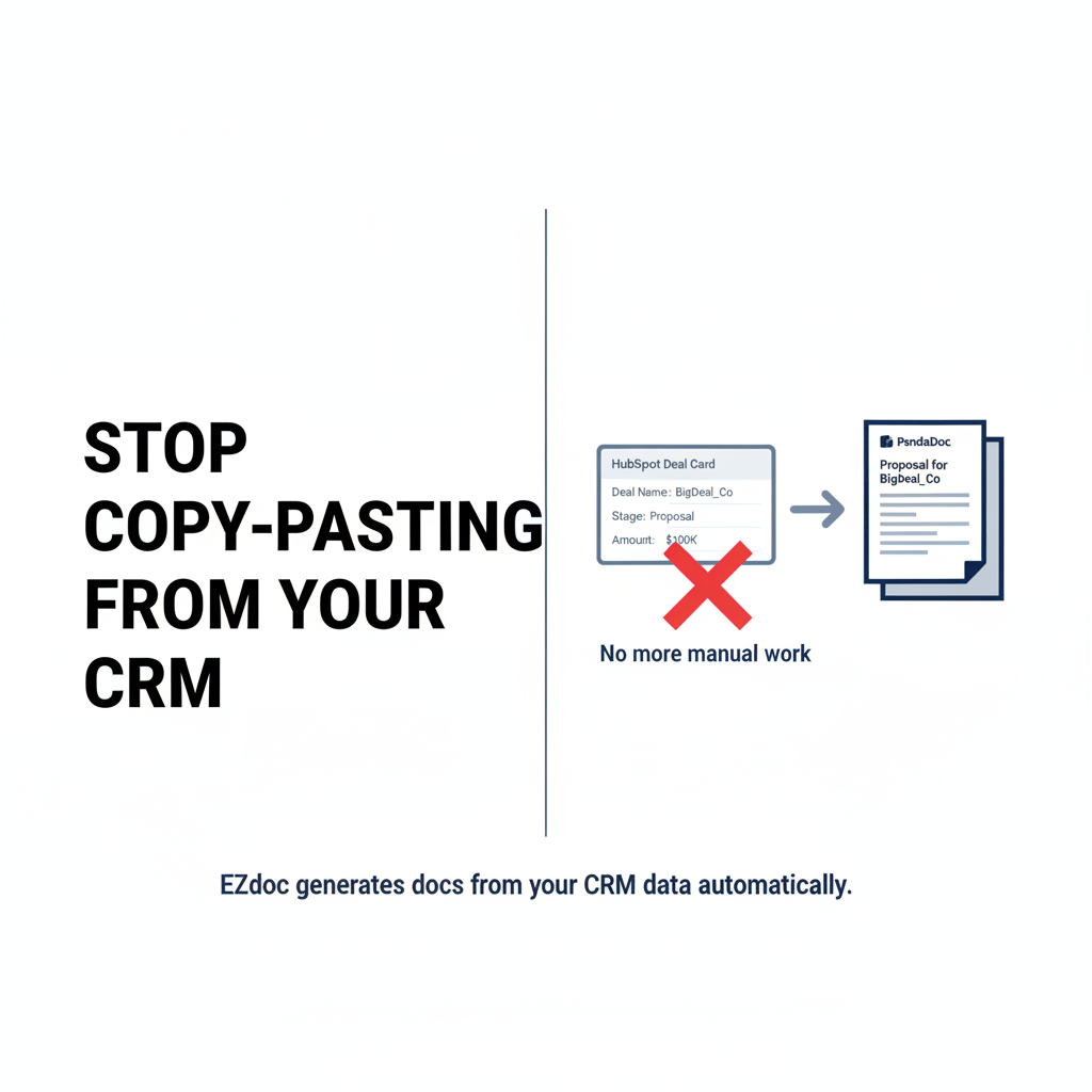 Sample AI-generated LinkedIn ad with B2B tone showing "Stop copy-pasting from your CRM" headline