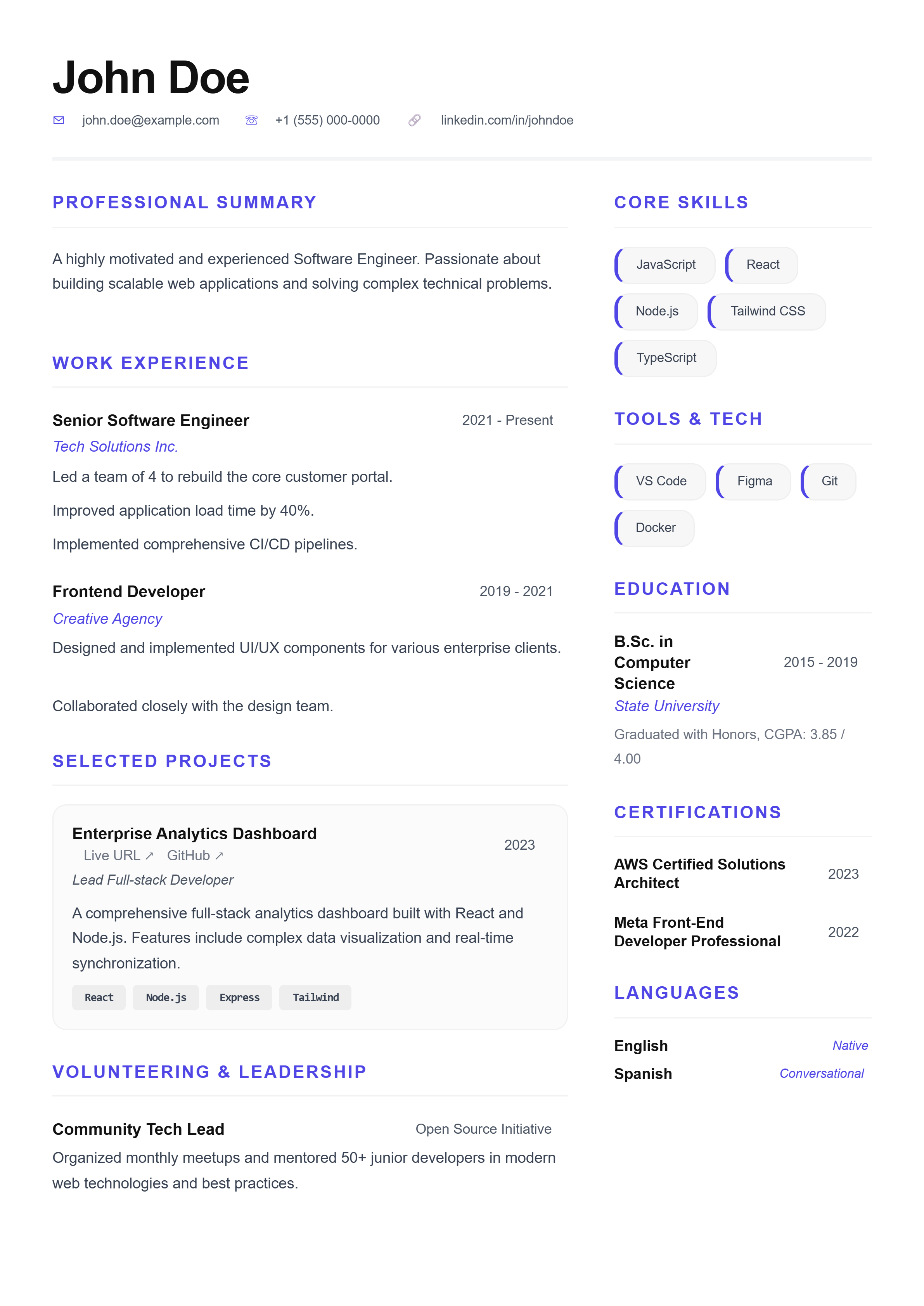 Free Resume Templates 2026 — Professional CV Designs | CV Pro