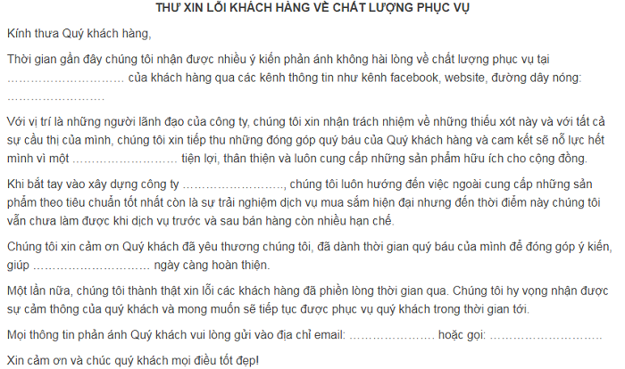 thu-phan-hoi-khang-hang-xin-loi Thư phản hồi khách hàng về chất lượng phục vụ