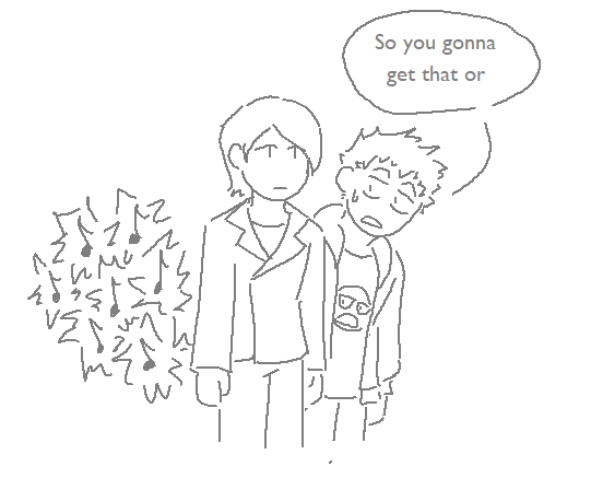 yusuke's phone rings with countless alerts. yusuke stares ahead, completely indifferent. ryuji stares down towards the phone in yusuke's pocket and asks 'so are you gonna get that or'