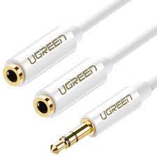 Cáp chia 2 cổng Audio 3.5mm dài 20cm Ugreen 10739 cao cấp (màu trắng)
