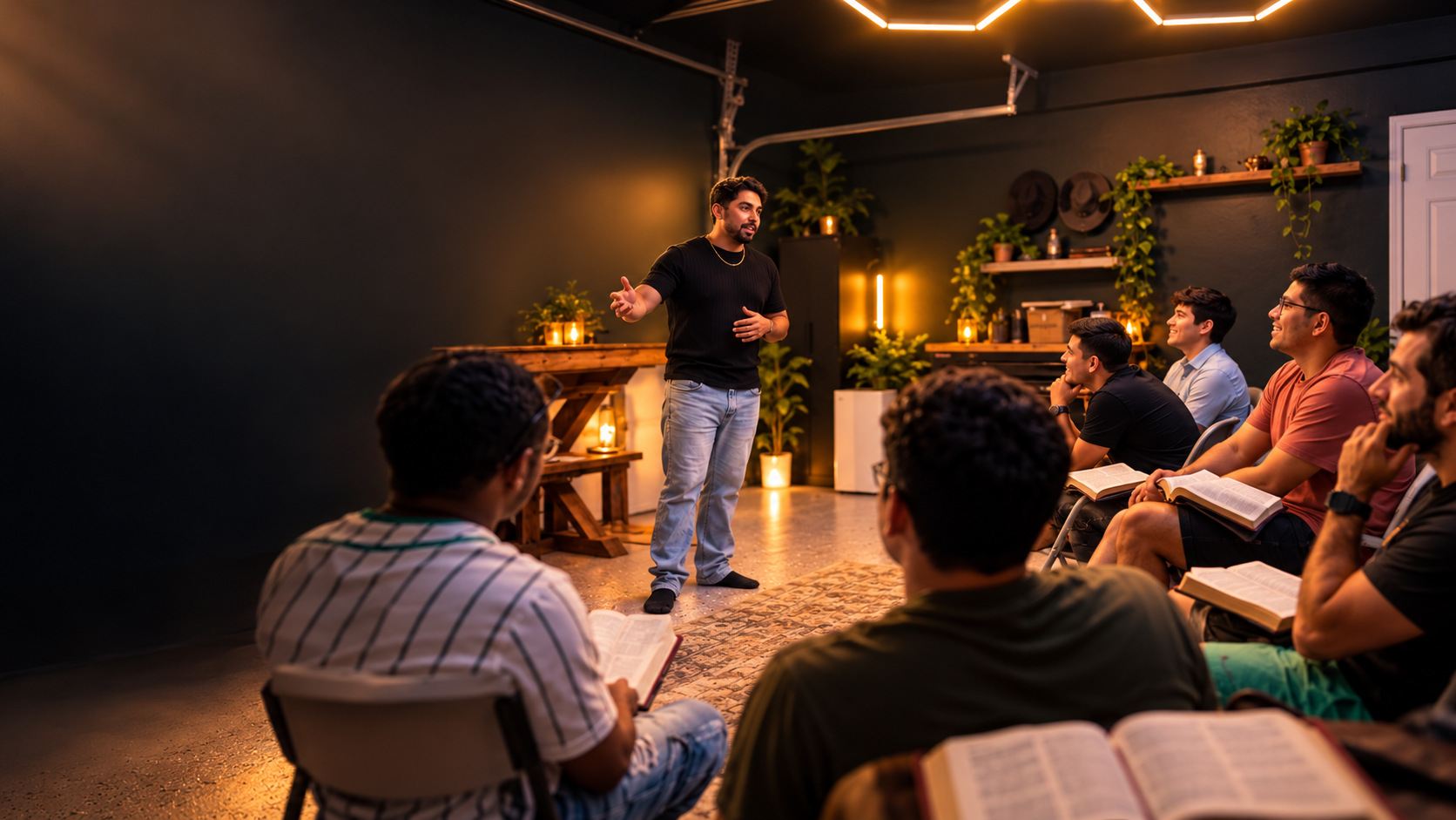 Conceptual artwork of a Gospel study gathering, not a photograph of the ministry