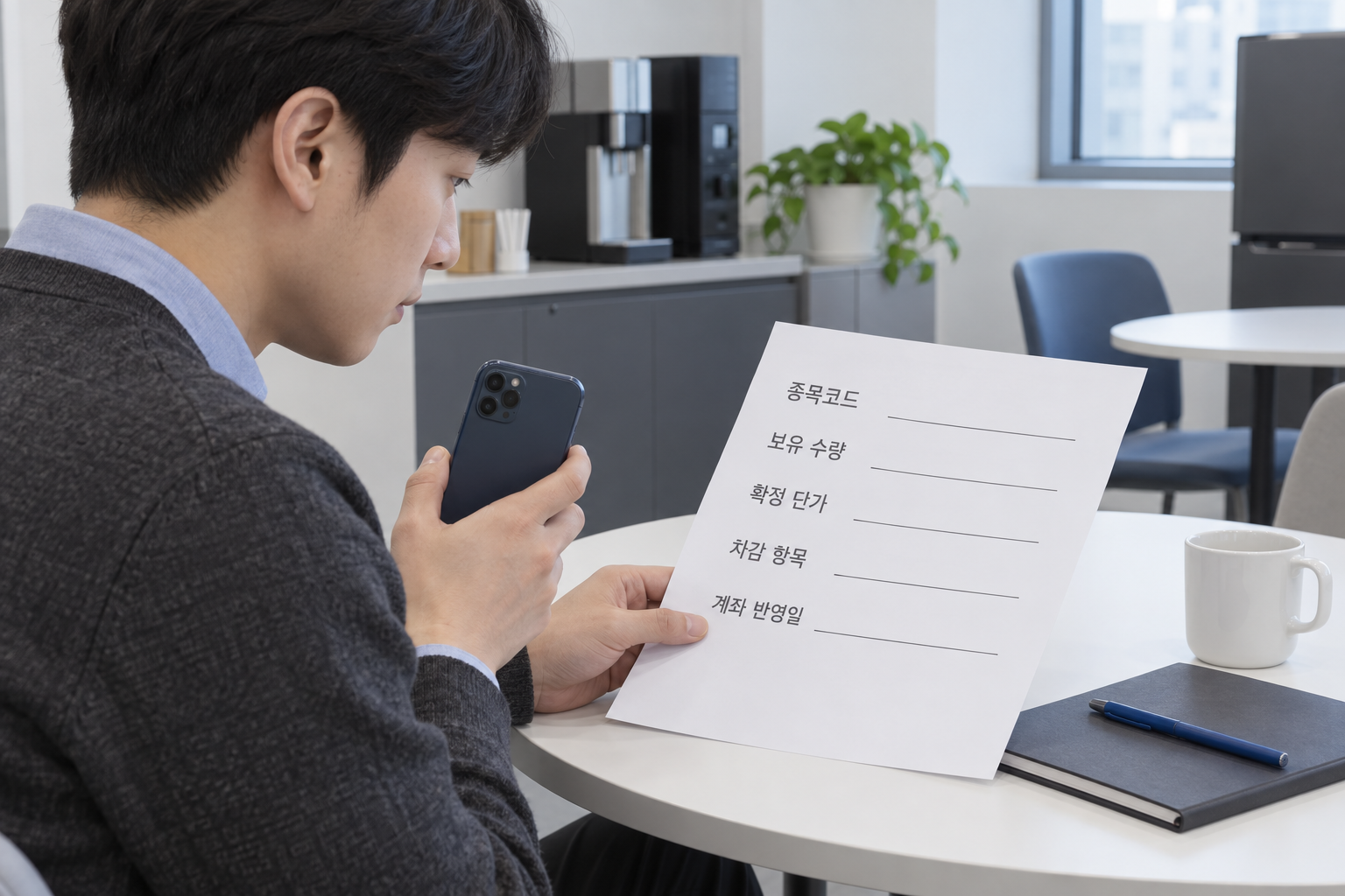 거래정지 뒤 상환 단가와 계좌 반영 상태를 문의할 기록을 준비하는 설명용 장면