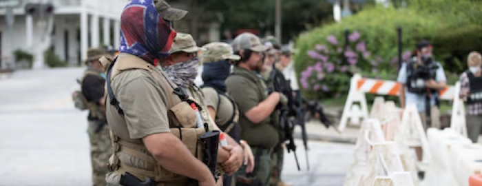 The growing presence of armed far-right militias at Black Lives Matter protests across the United States are endangering the lives of those demonstrating, activists say. (Logan Cyrus/AFP/Getty Images)