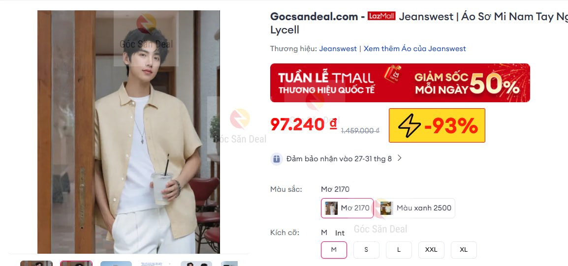 Jeanswest | Áo Sơ Mi Nam Tay Ngắn Slim Fit Lycell