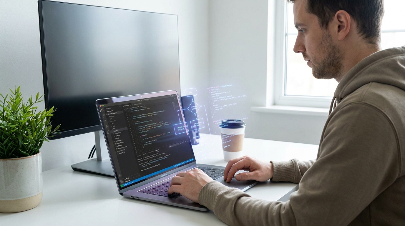 A developer using an AI coding agent within a VS Code environment, demonstrating multi-file editing and Git integration.