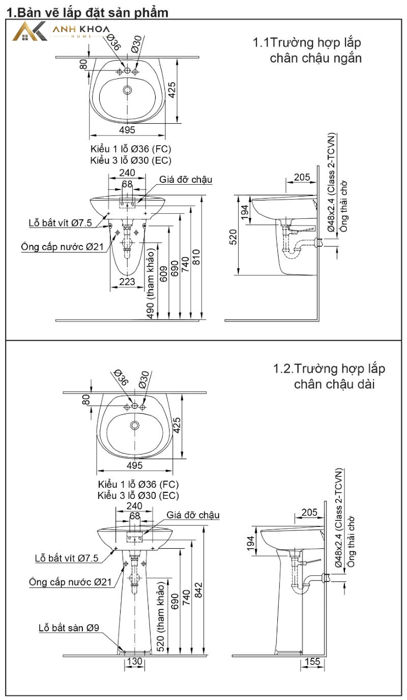 ban ve ky thuat chau rua lavabo inax l 284v