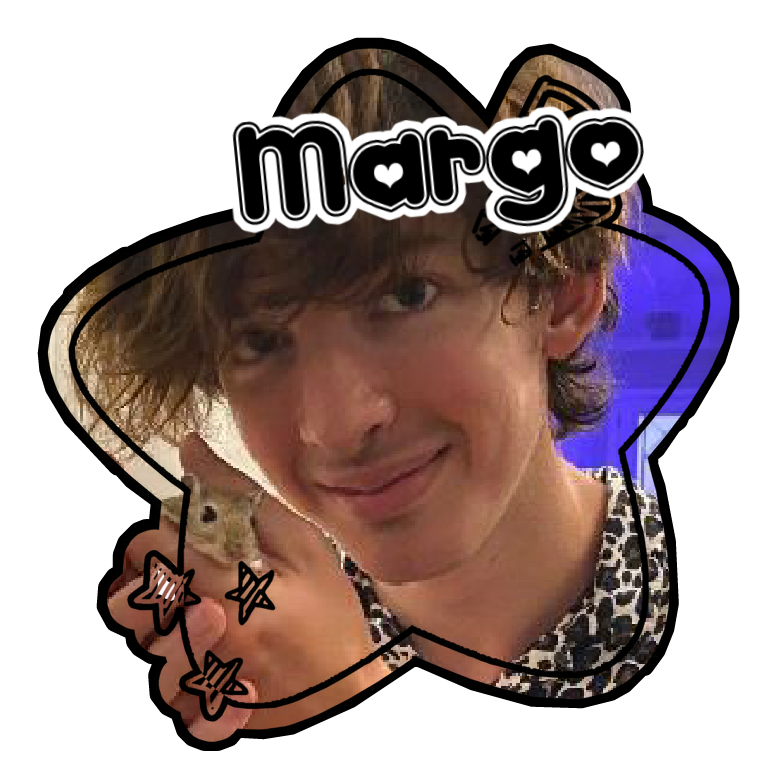 edit of Albert Aretz with the text "Margo" overlayed over it