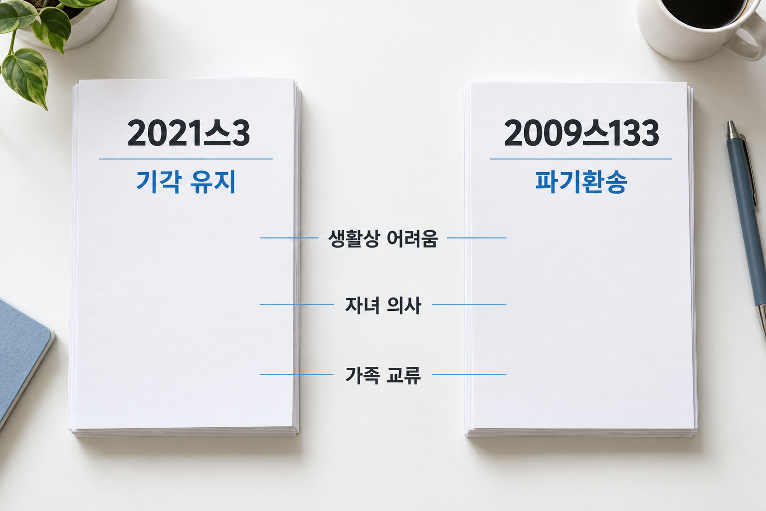 2021스3 기각 유지와 2009스133 파기환송의 실제 사정을 비교하는 설명용 구성