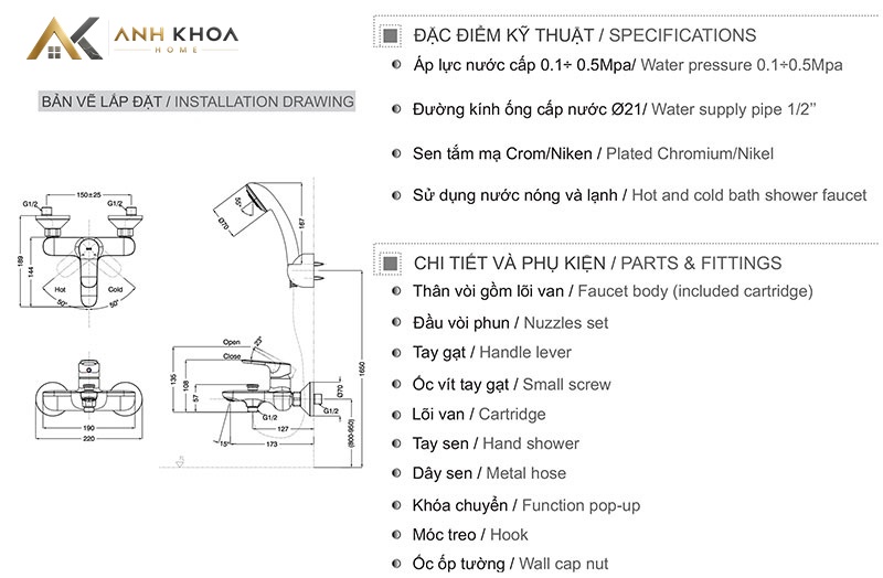 Bản vẽ sen tắm Inax BFV-1403S-4C: