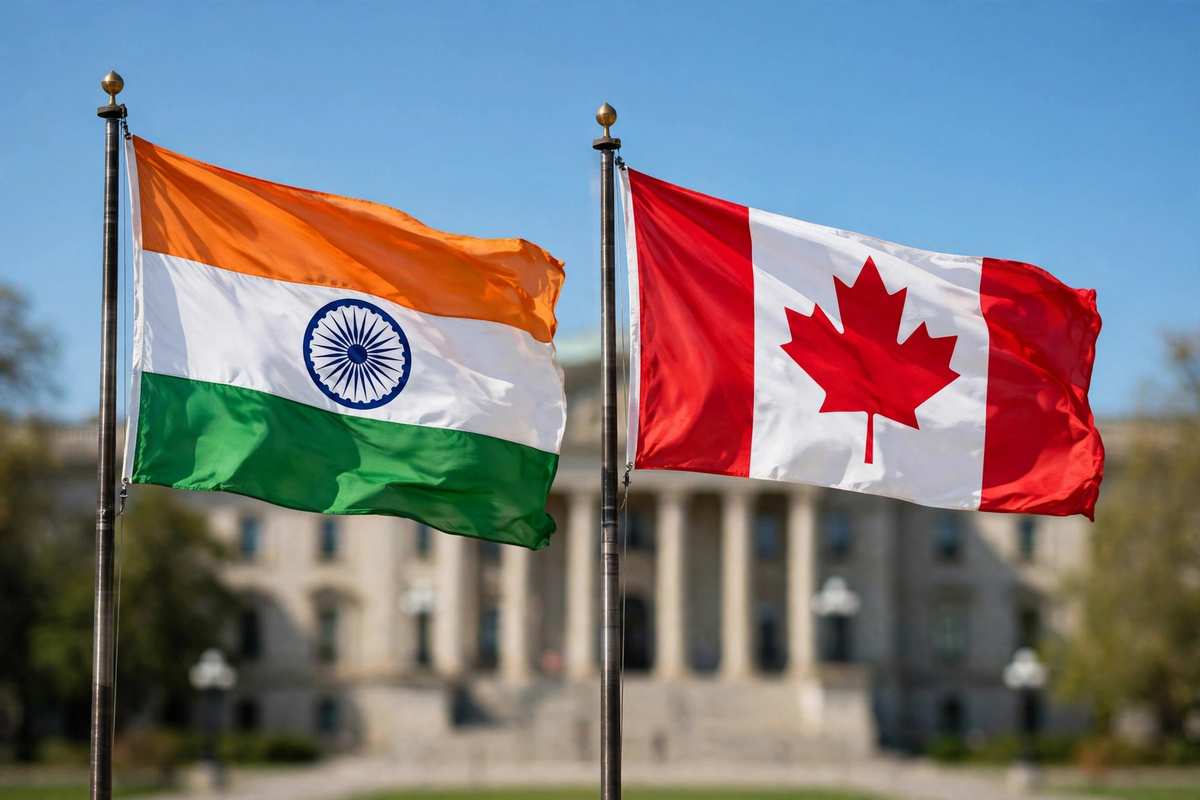 Neela aasmaan ke neeche saath-saath lehrate Bharat aur Canada ke jhande