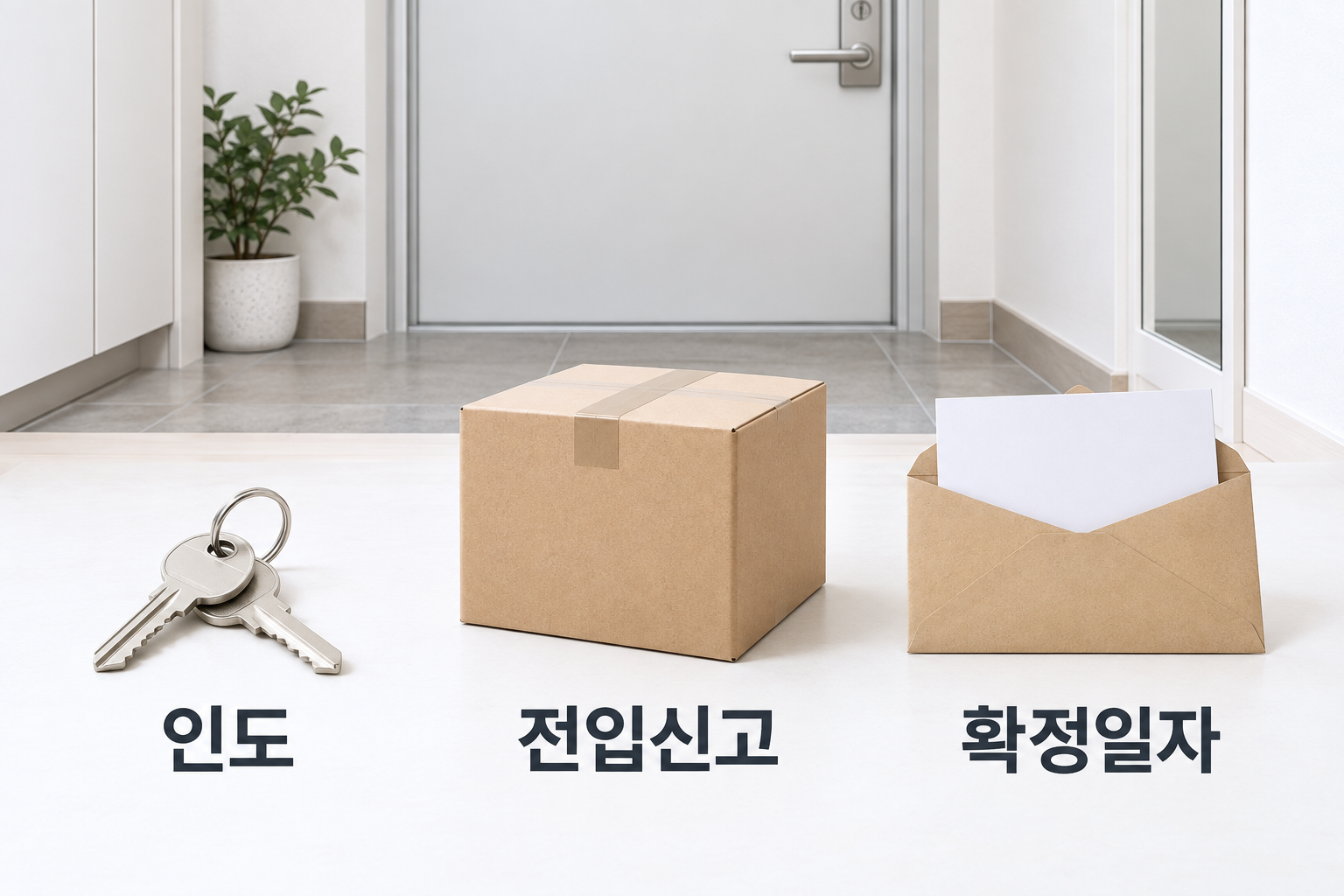 확정일자와 별도로 주택 인도와 전입신고를 확인해야 함을 보여주는 설명용 장면