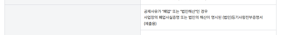 폐업사실증명을 명시한 노란우산 공제금 지급 구비서류 안내